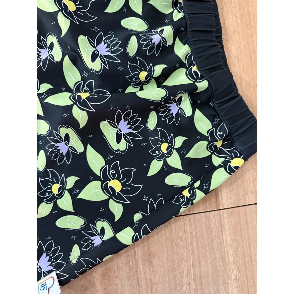 Disney Princess Tiana Water Lily Skirt Black Green Floral Girls Size 9/10 ily